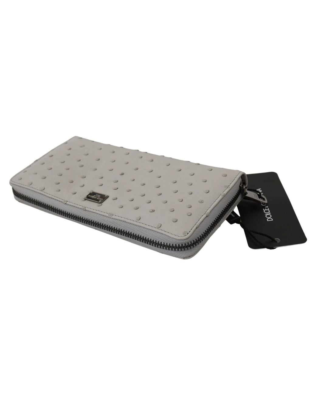 Dolce & Gabbana Gray White Ostrich Leather Continental S Clutch Wallet