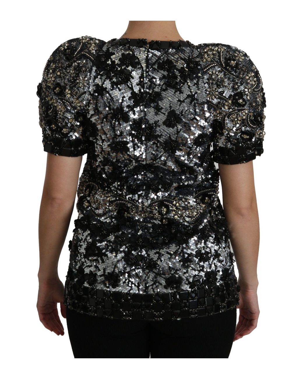 Dolce & Gabbana Dolce Gabbana Black Sequined Crystal Embellished Top Blouse