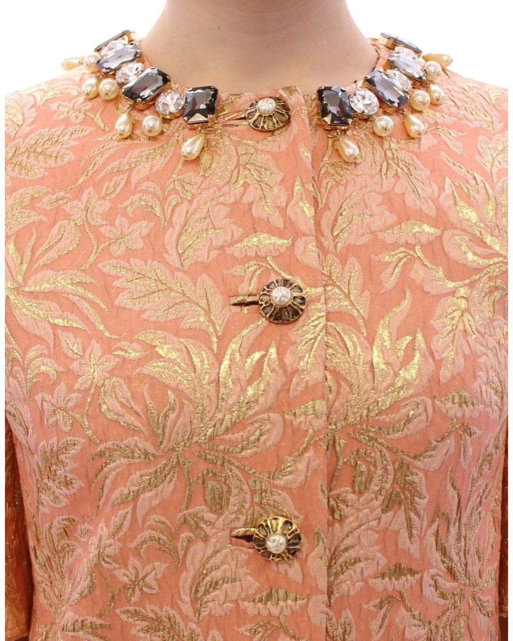 Dolce & Gabbana Pink Silk Brocade Crystal Jacket Coat