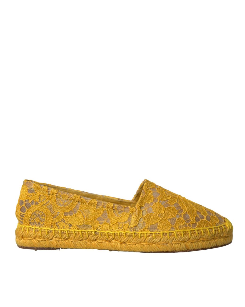Dolce & Gabbana Yellow Taormina Lace Espadrille Loafers Flats Shoes