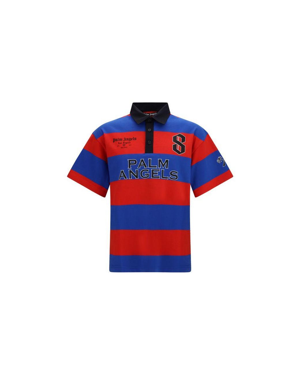 Palm Angels Blue Multicolor Cotton Polo Shirt for men