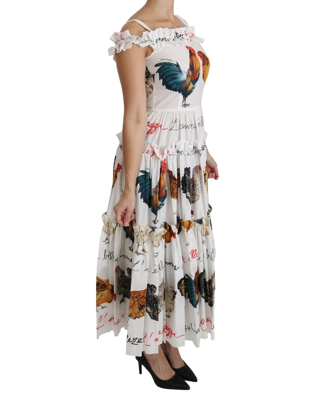Dolce & Gabbana White Rooster Sheath Midi Cotton Dress