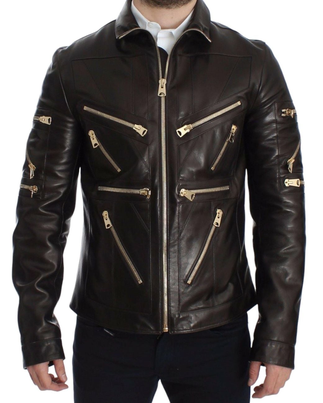 Dolce & Gabbana Black Lambskin Leather Zipper Jacket for men