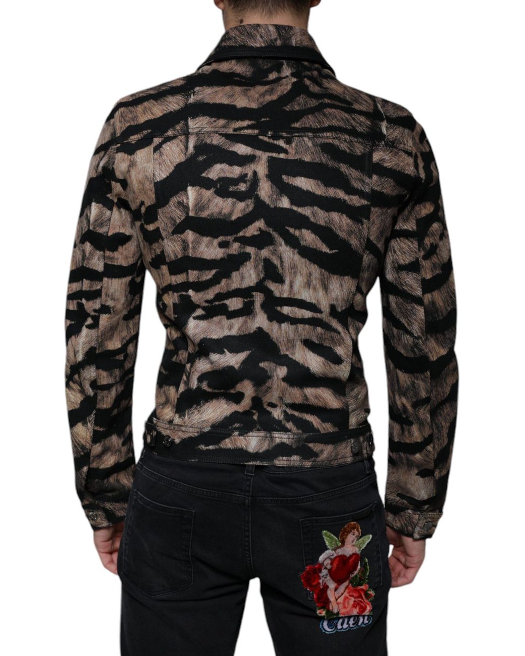 Dolce & Gabbana Black Tiger Button Down Collared Jacket for men
