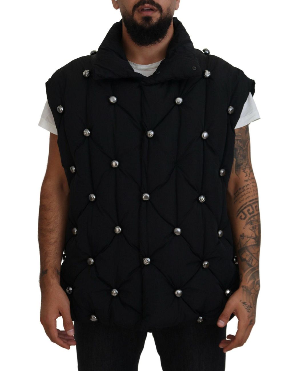 Dolce & Gabbana Black Sleeveless Dg Metal Embellishment Jacket for men