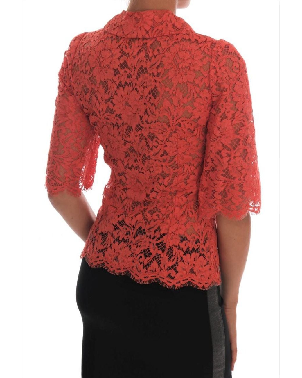 Dolce & Gabbana Red Elegant Floral Lace Crystal Cardigan Blouse