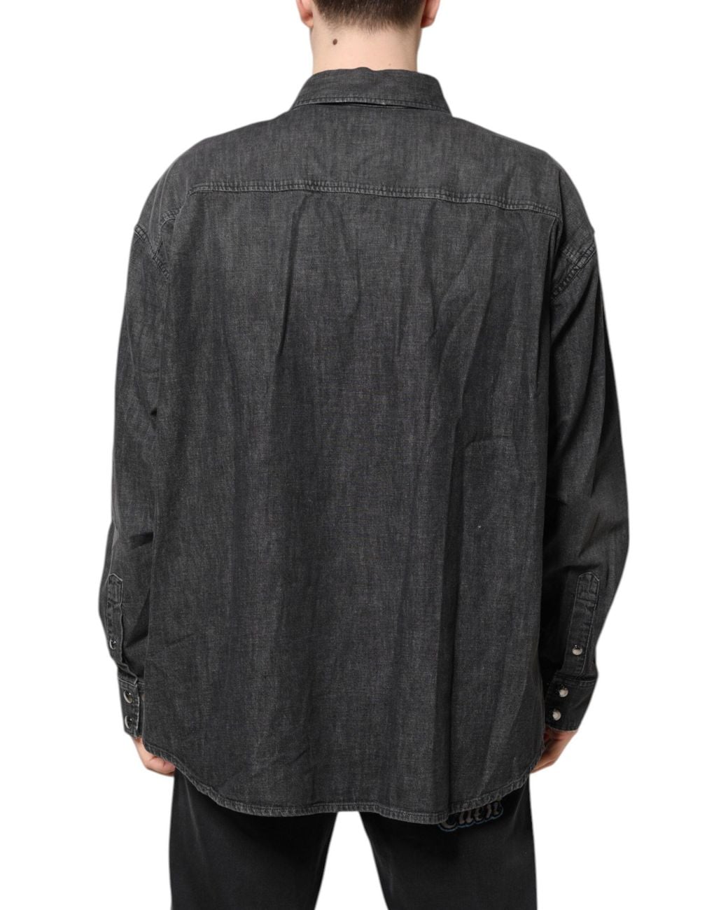 Dolce & Gabbana Black Logo Cotton Button Down Denim Shirt for men
