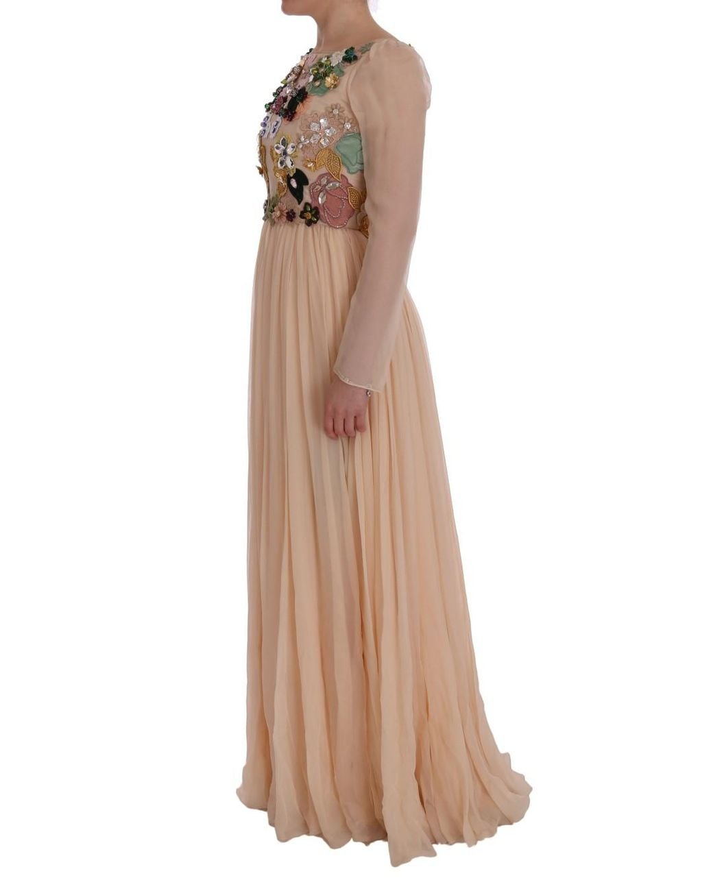 Dolce & Gabbana Natural Silk Floral Crystal Maxi Gown Dress