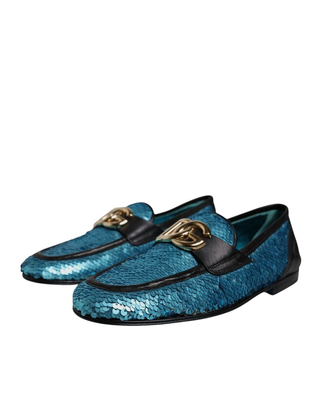 Dolce & Gabbana Blue Sequined Loafers Formal Dress Shoes for men