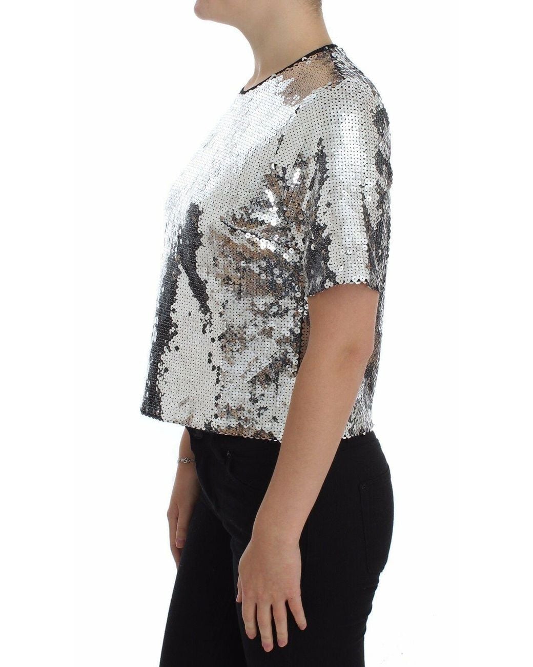 Dolce & Gabbana Gray Dolce Gabbana Sequin Top T-Shirts