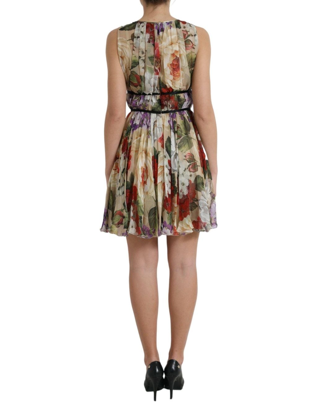 Dolce & Gabbana Natural Floral Sleeveless A-Line Mini Dress