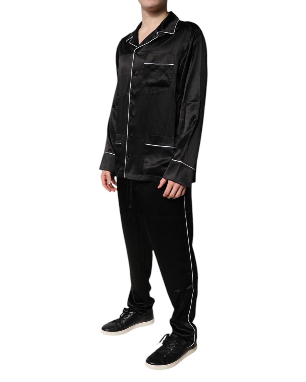 Dolce & Gabbana Black Silk Shirt Pants Pajama Set Sleepwear for men