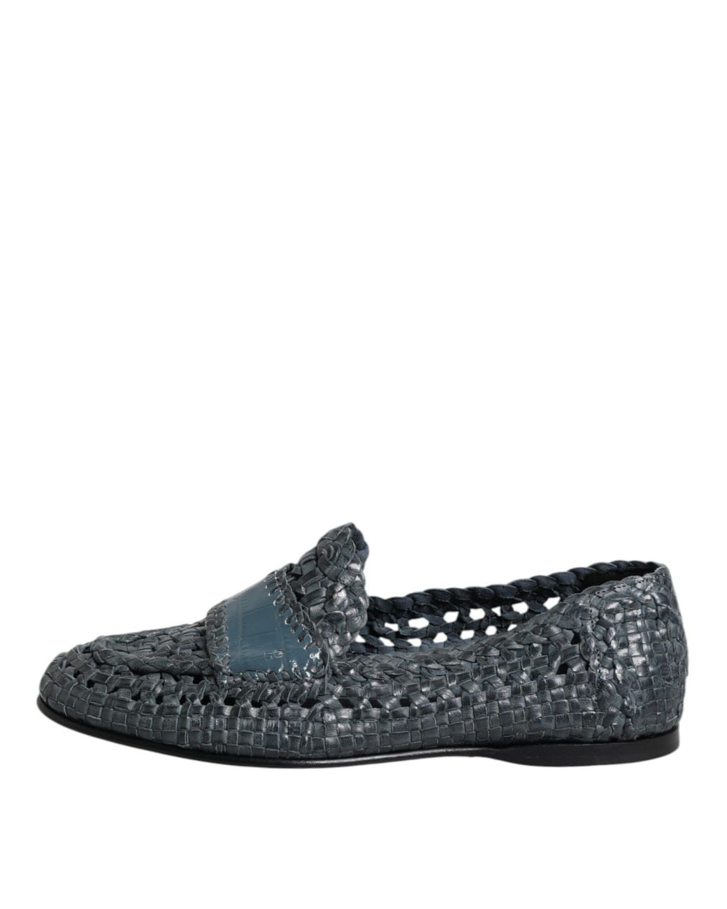 Dolce & Gabbana Blue Woven Leather Slip On Loafers Shoes Goat Calf for men