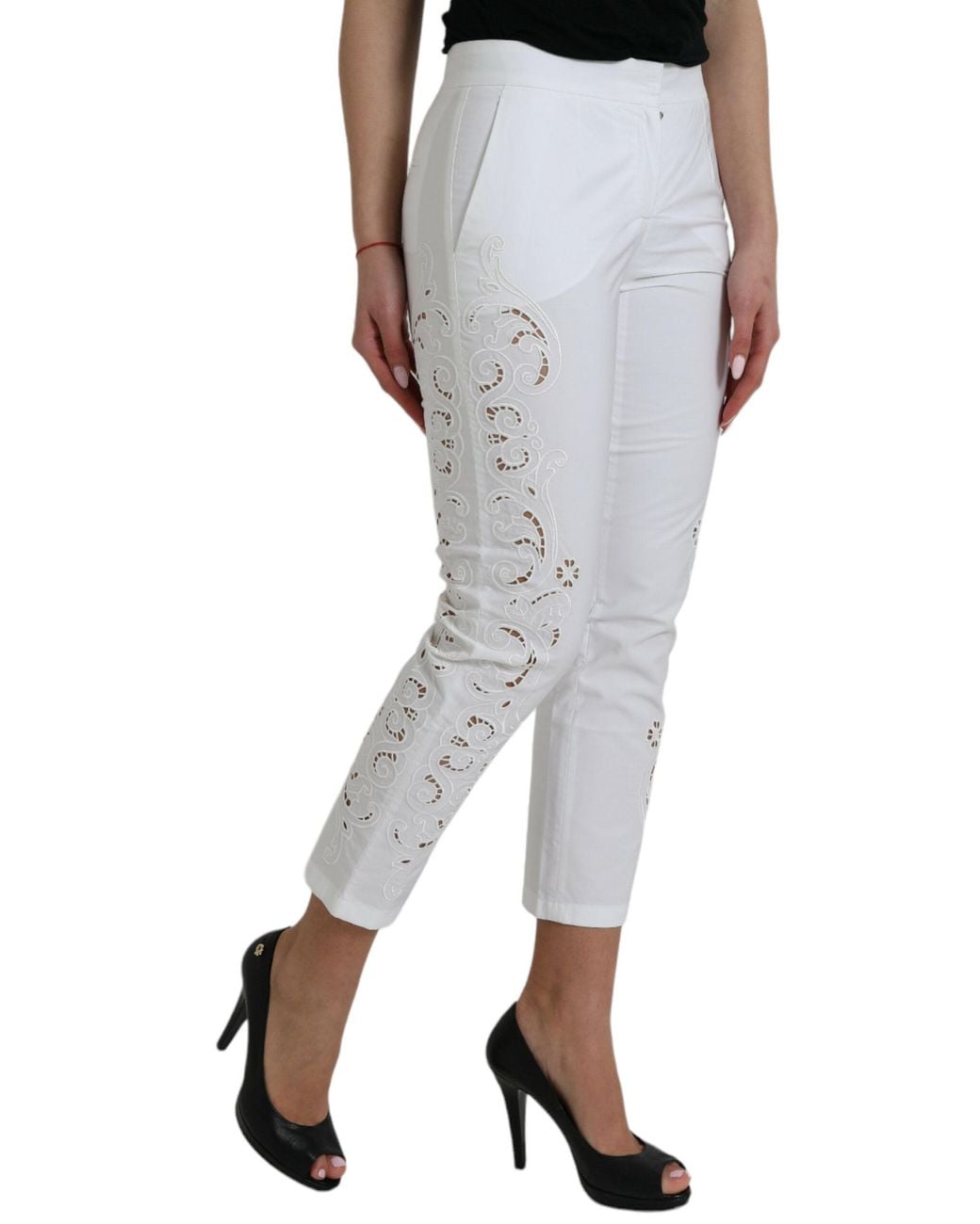 Dolce & Gabbana Gray Cut Out Cotton Mid Waist Cropped Pants