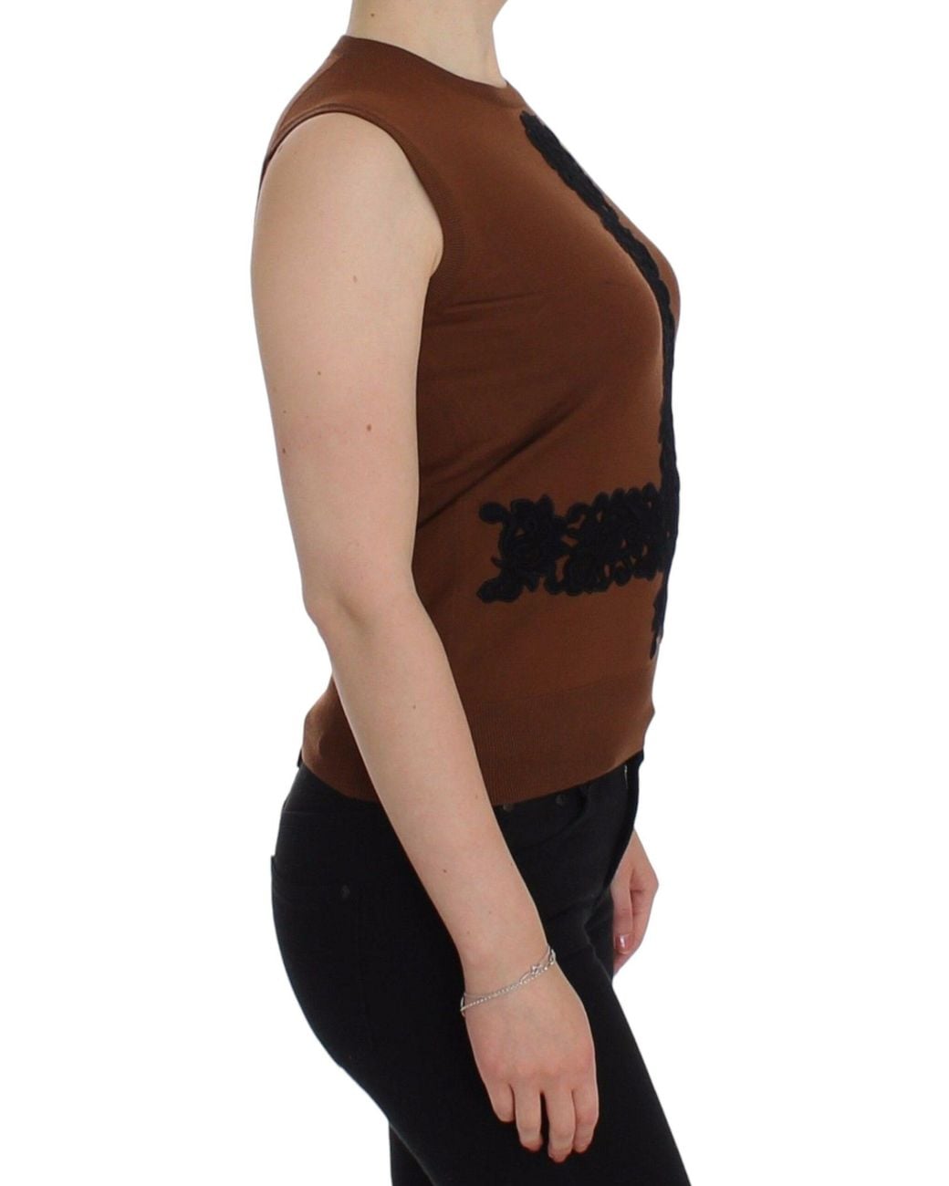 Dolce & Gabbana Brown Wool Lace Vest Sweater Top