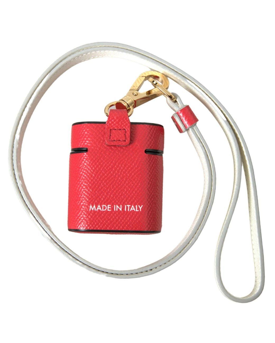 Dolce & Gabbana Red Leather Tone Metal Logo Print Strap Airpods Case Calf Accessory