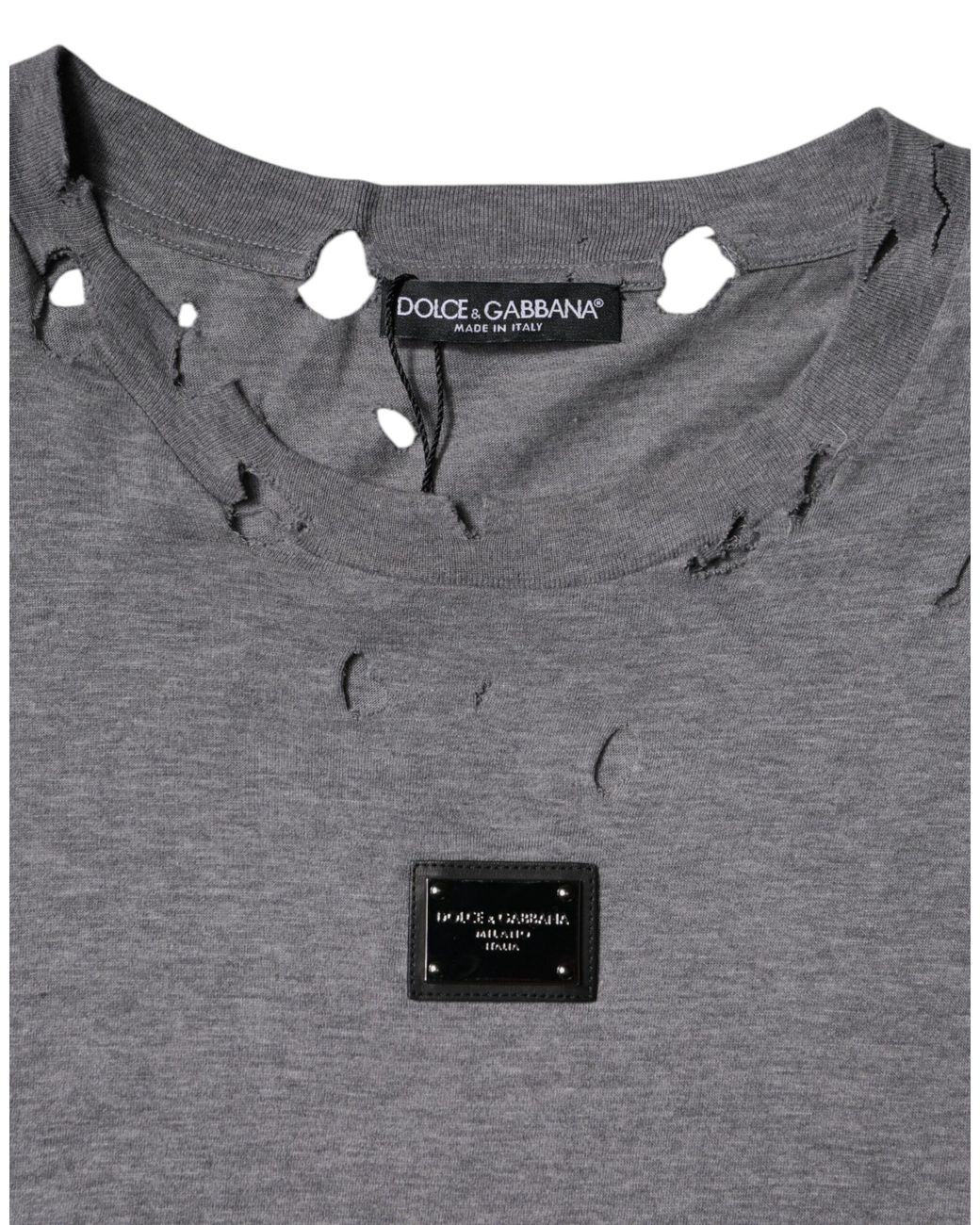 Dolce & Gabbana Gray Distressed Tshirt Ripped Detail for men