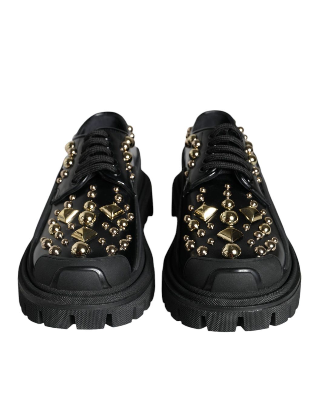 Dolce & Gabbana Black Leather Trekking Derby Embellished Shoes