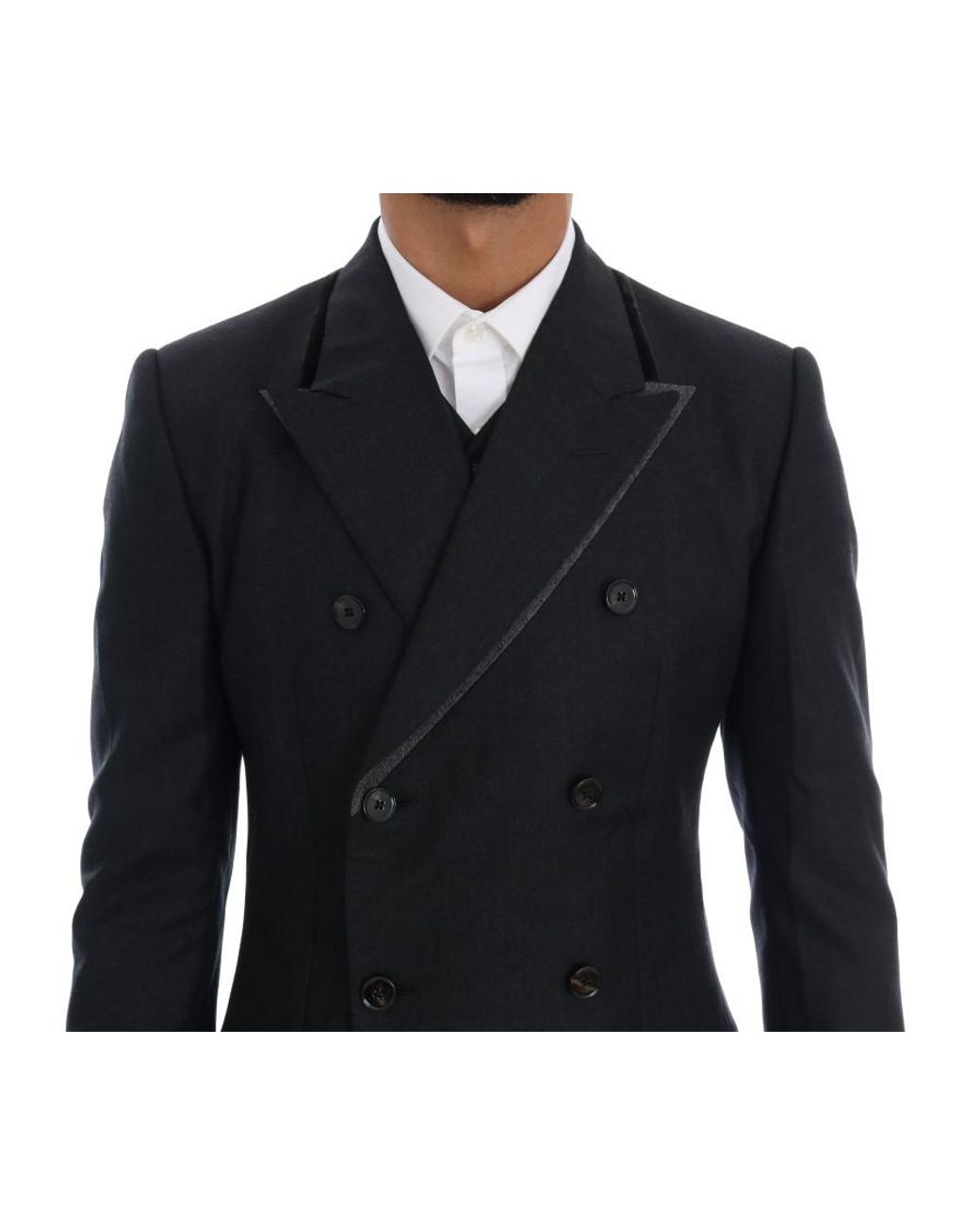 Dolce & Gabbana Black Wool Double Breasted 3 Piece Suit for men