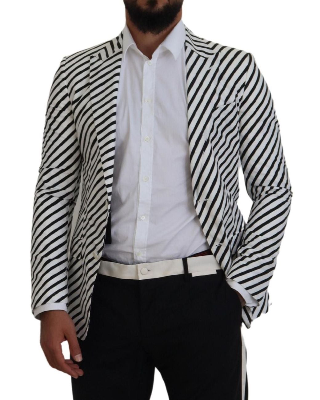 Dolce & Gabbana Gray Striped Slim Fit Jacket Blazer for men