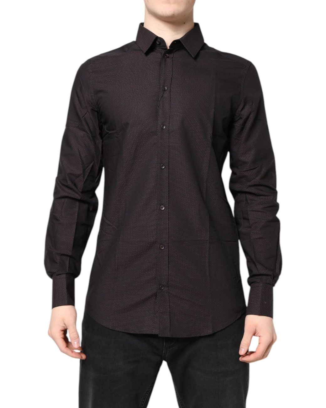 Dolce & Gabbana Black Jacquard Cotton Dress Shirt for men