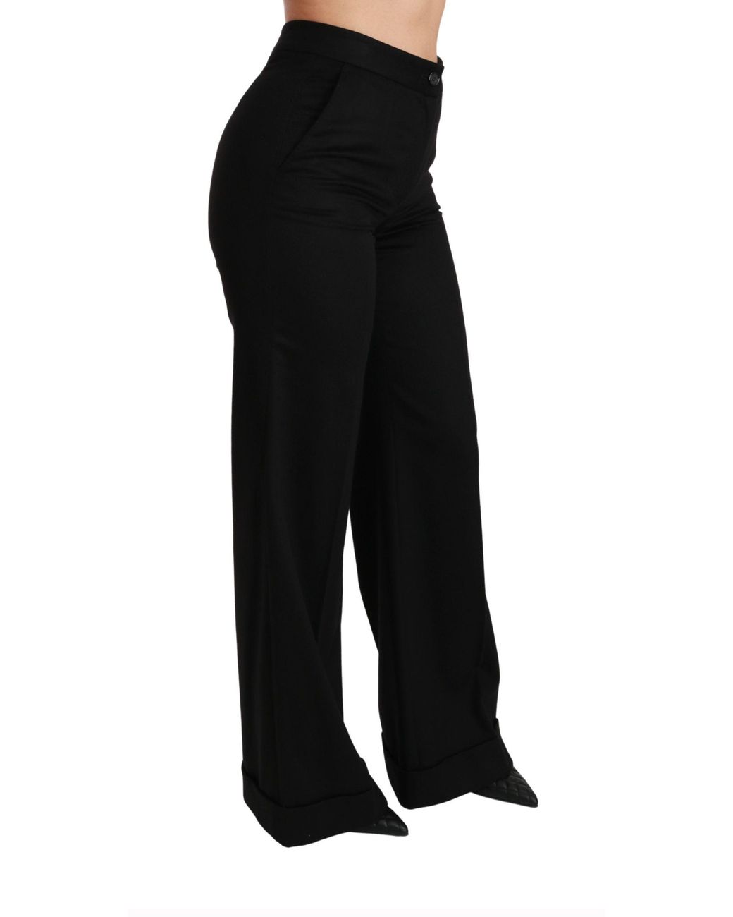 Dolce & Gabbana Black Cashmere Wide Leg Trouser Pants