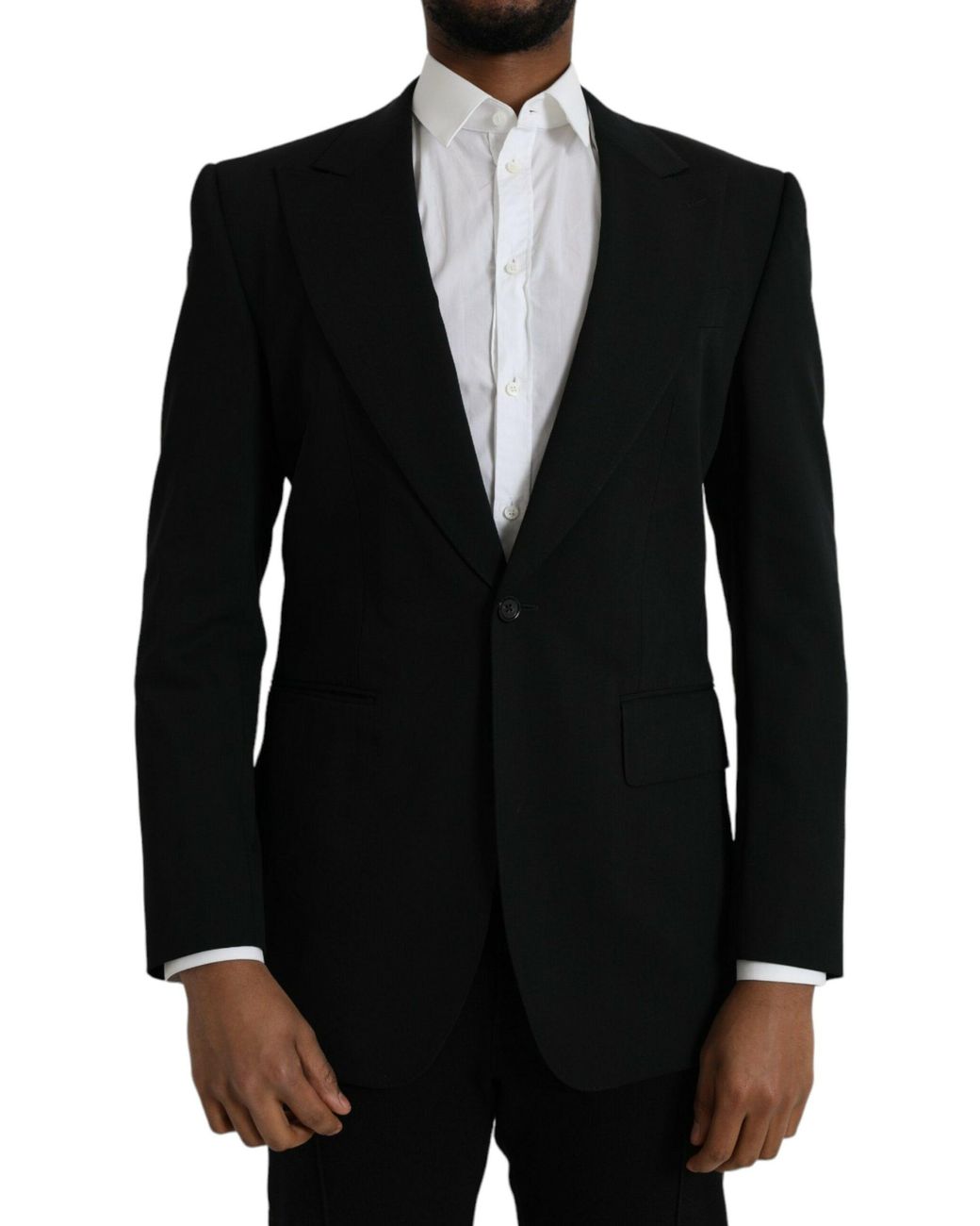 Dolce & Gabbana Black Wool Peak Single Breasted Coat Blazer for men