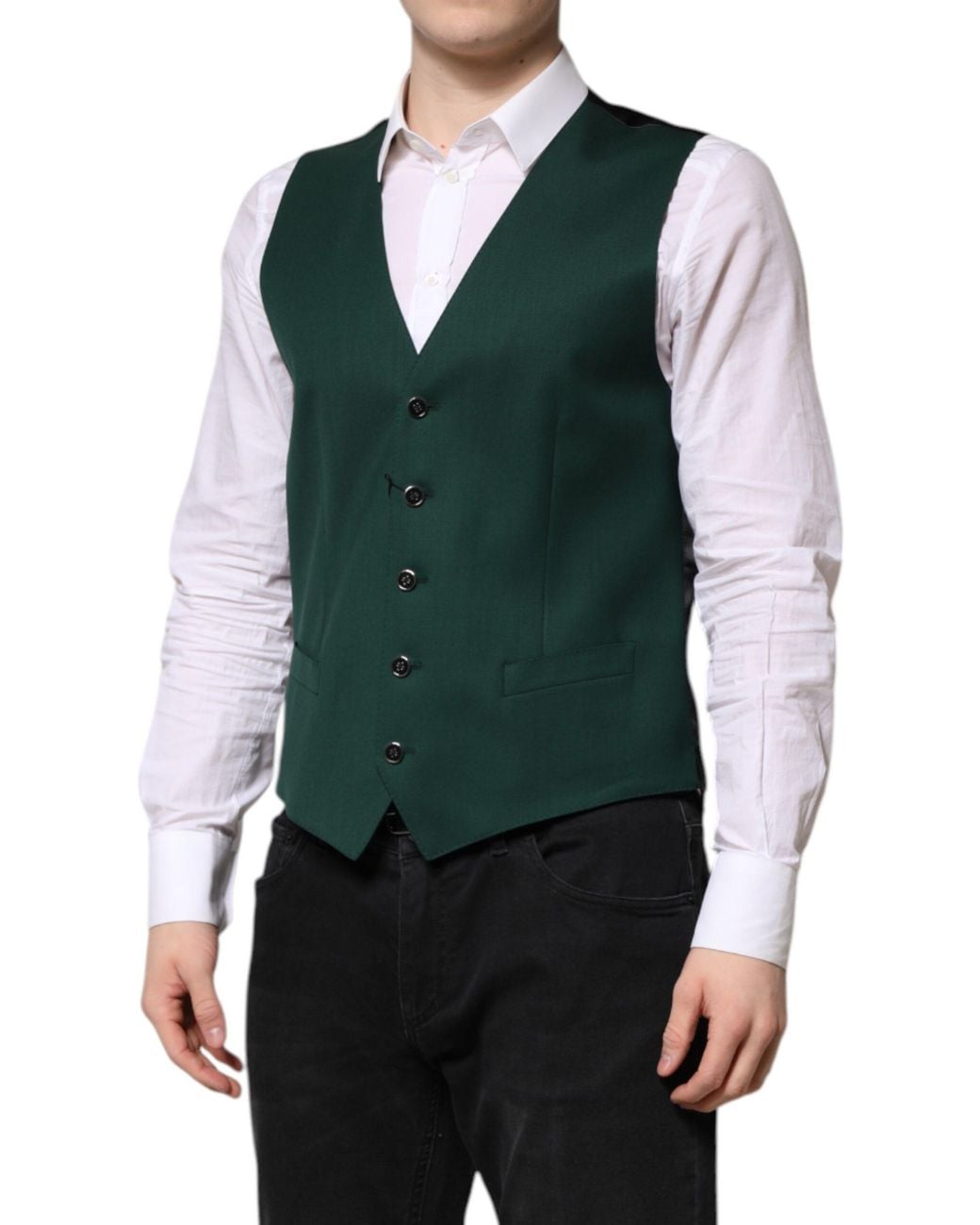 Dolce & Gabbana Green Wool Dress Formal Waistcoat Vest for men