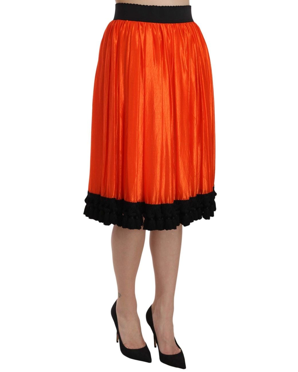 Dolce & Gabbana Orange High Waist Knee Length Skirt Nylon Silk