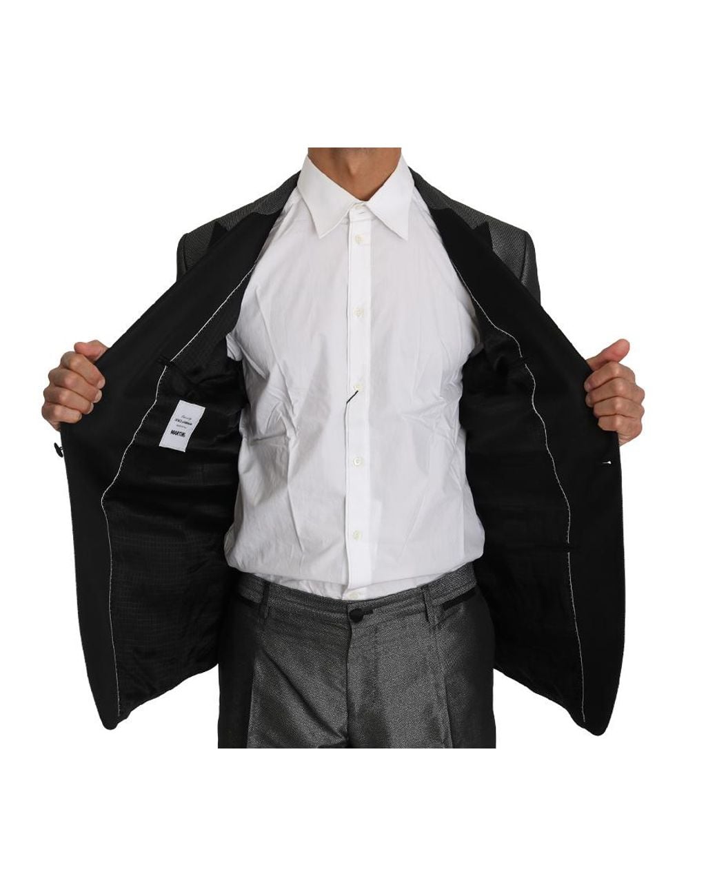 Dolce & Gabbana Black Grey Patterned Martini Piece Suit for men