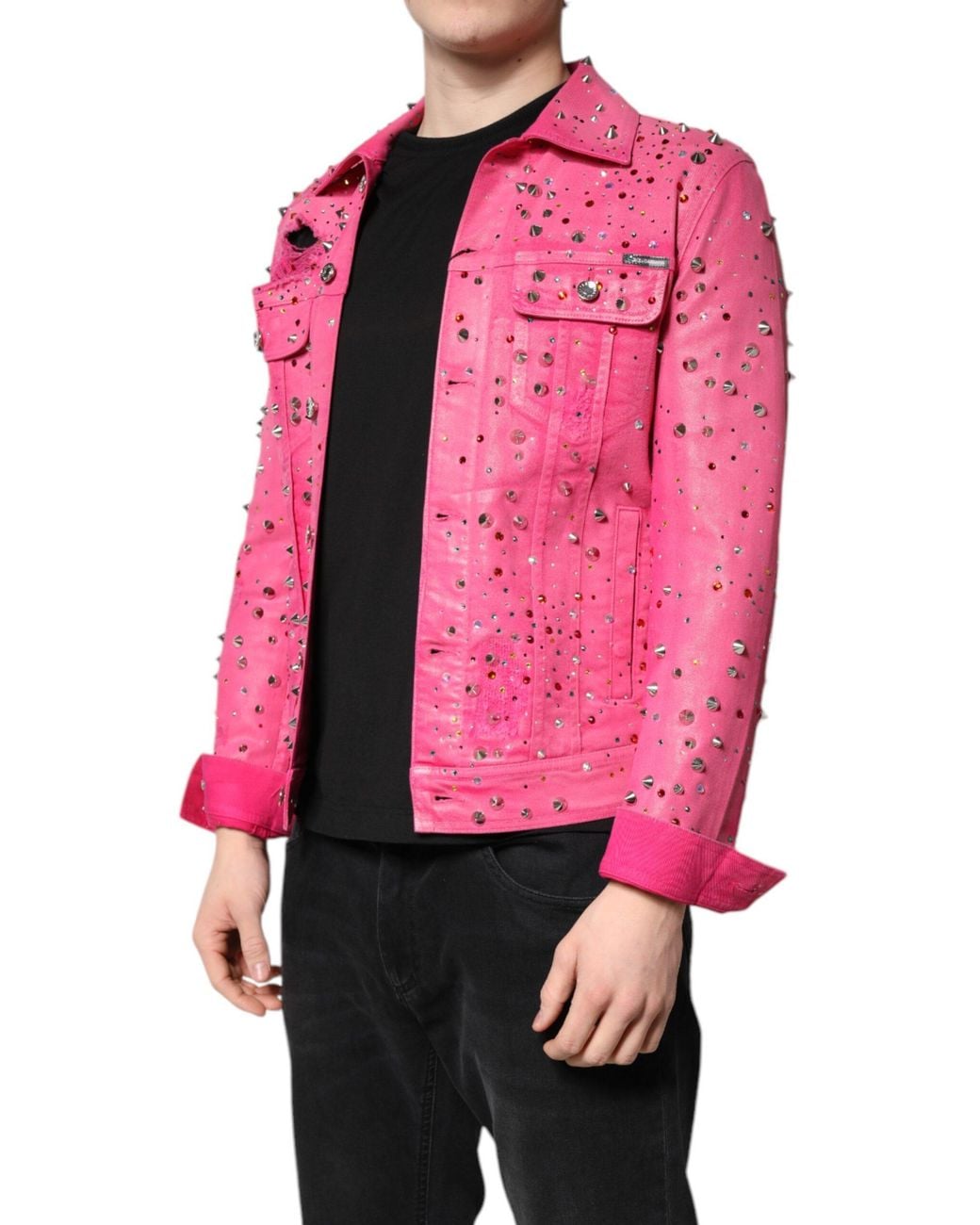 Dolce & Gabbana Pink Denim Jacket Crystal Studded for men