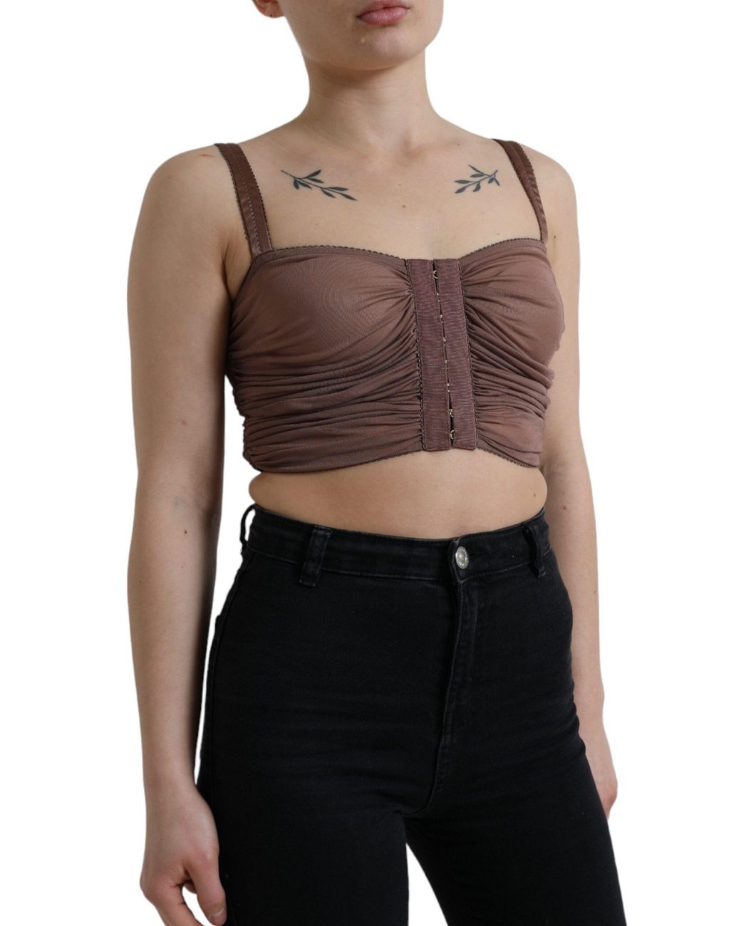 Dolce & Gabbana Black Viscose Bustier Sleeveless Cropped Top