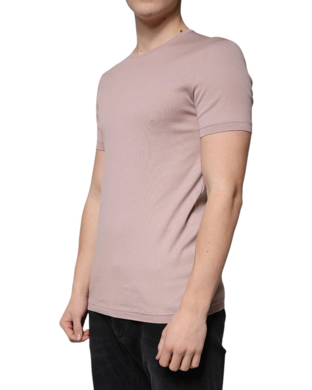 Dolce & Gabbana Pink Ribbed Crew Neck Tshirt Tsh87337 for men