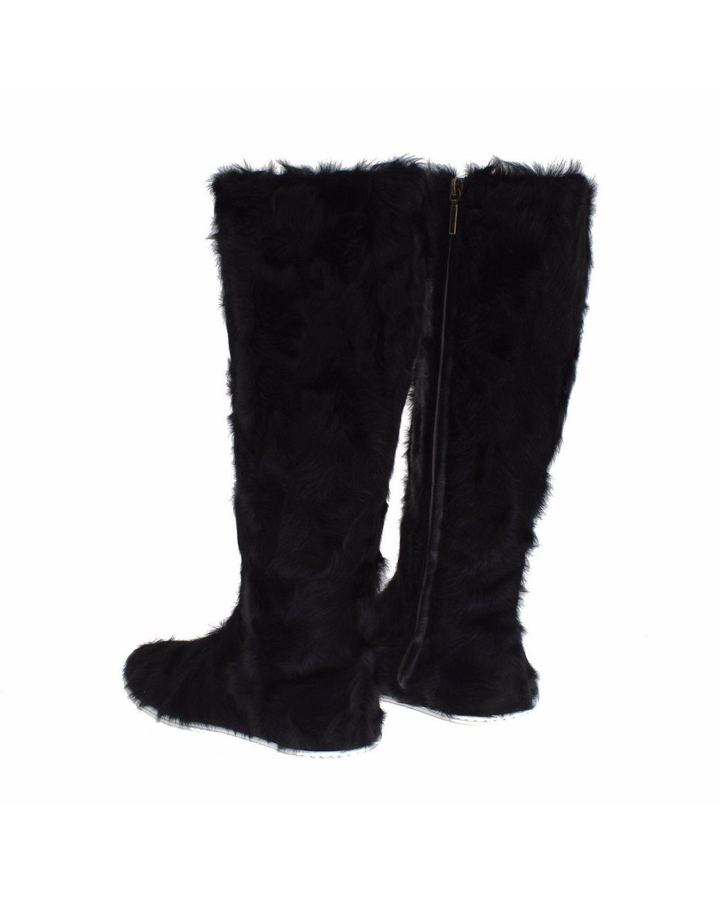 Dolce & Gabbana Black Xiangao Lamb Fur Leather Boots Shoes