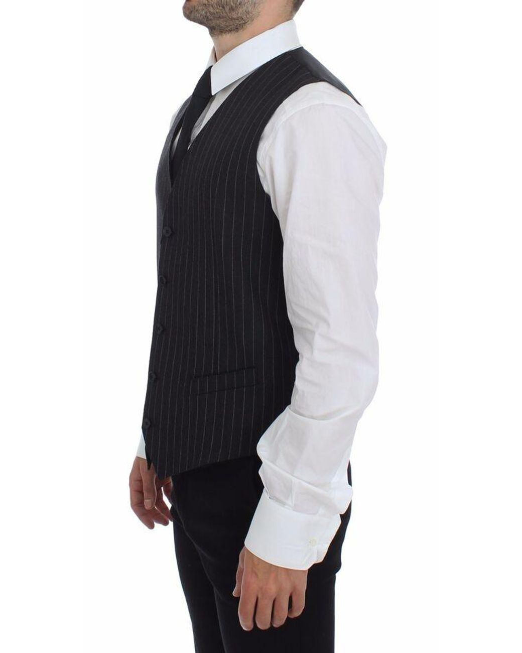 Dolce & Gabbana Blue Striped Wool Logo Vest Gilet Weste for men