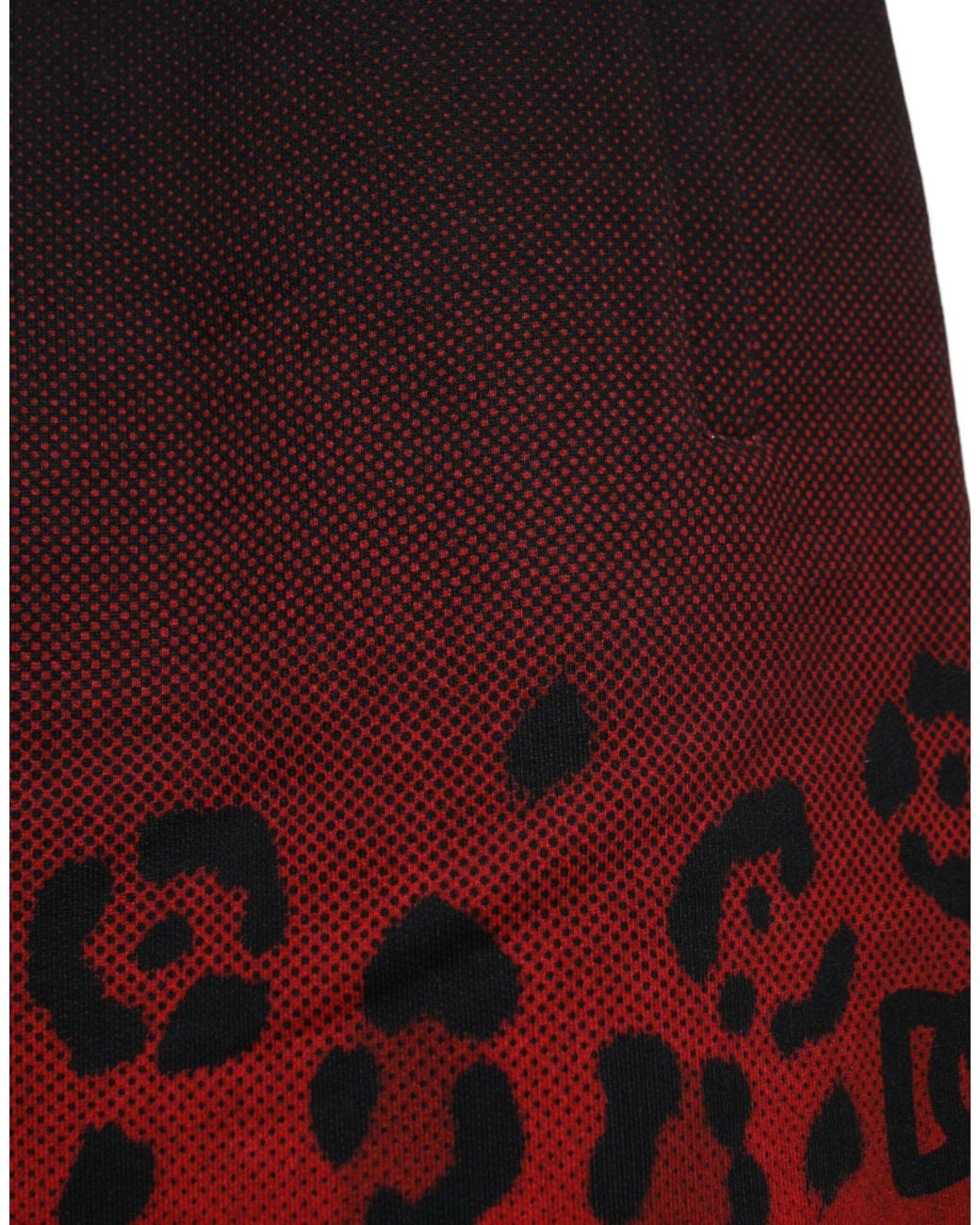 Dolce & Gabbana Red Leopard Print Cotton Bermuda Shorts for men