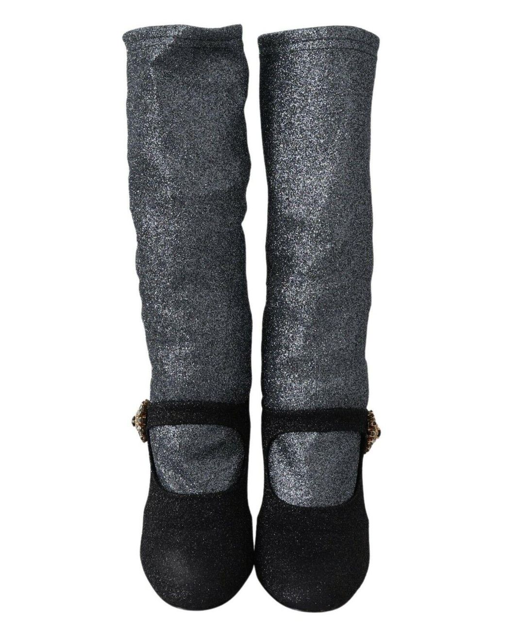Dolce & Gabbana Blue Crystal Mary Janes Booties Shoes Nylon Spandex (Stretch)