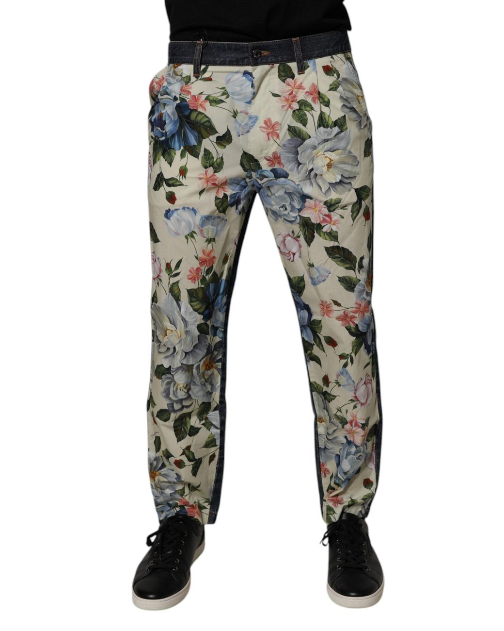 Dolce & Gabbana Black Floral Print Trousers for men