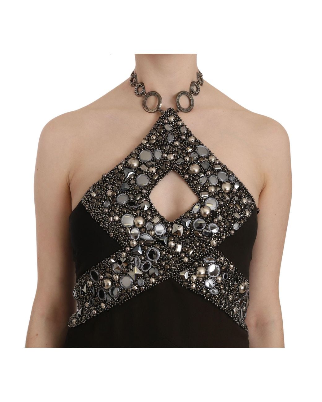 John Richmond Black Sequined Stretch Mini Shift Dress