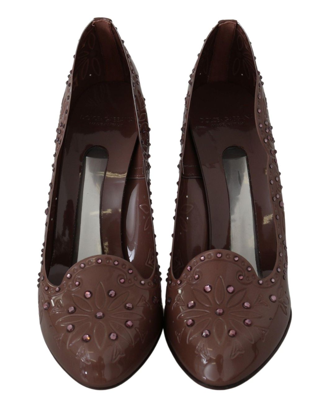 Dolce & Gabbana Black Floral Crystal Heels Cinderella Shoes Pvc