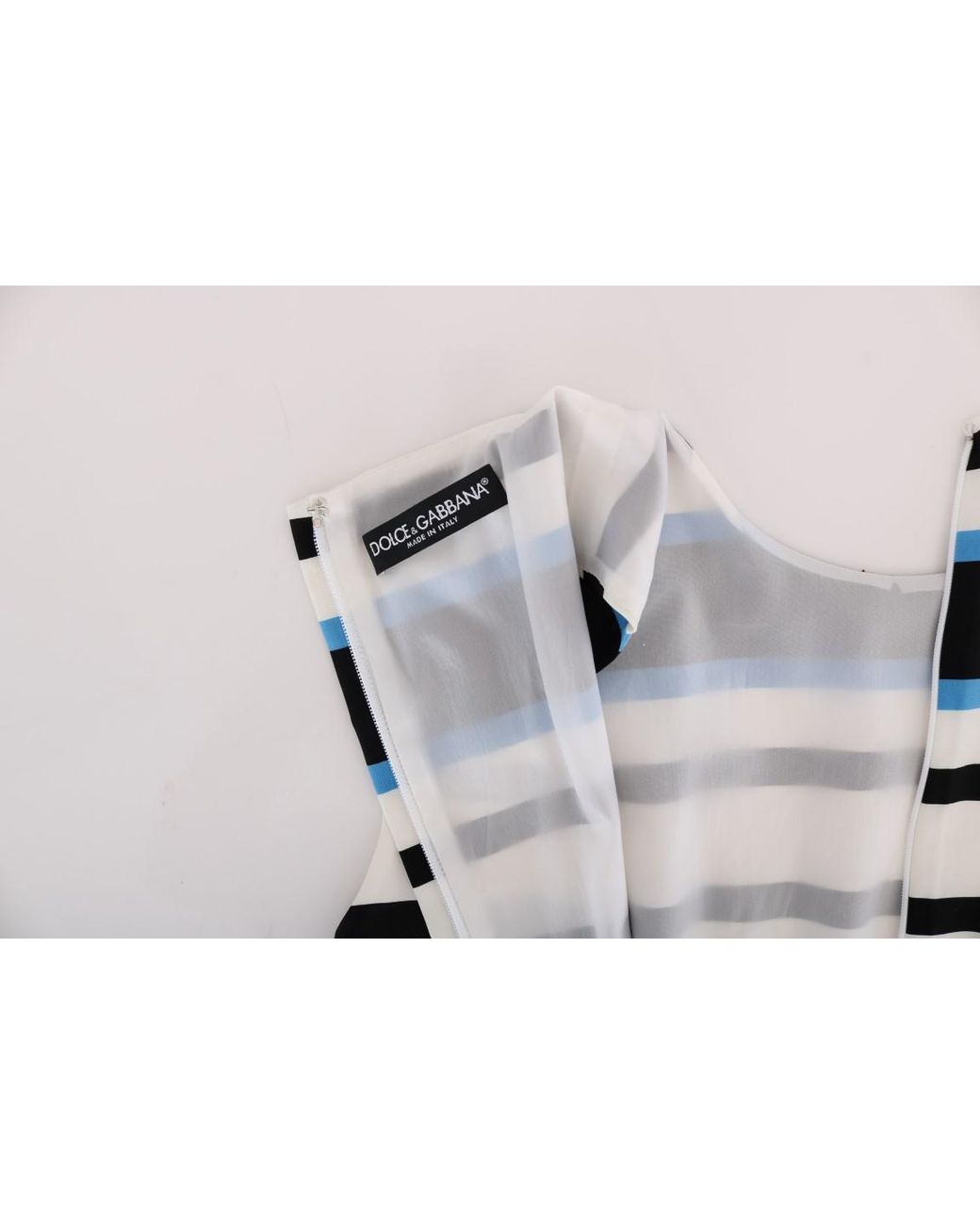 Dolce & Gabbana Black Blue White Striped Silk Stretch Shift Dress