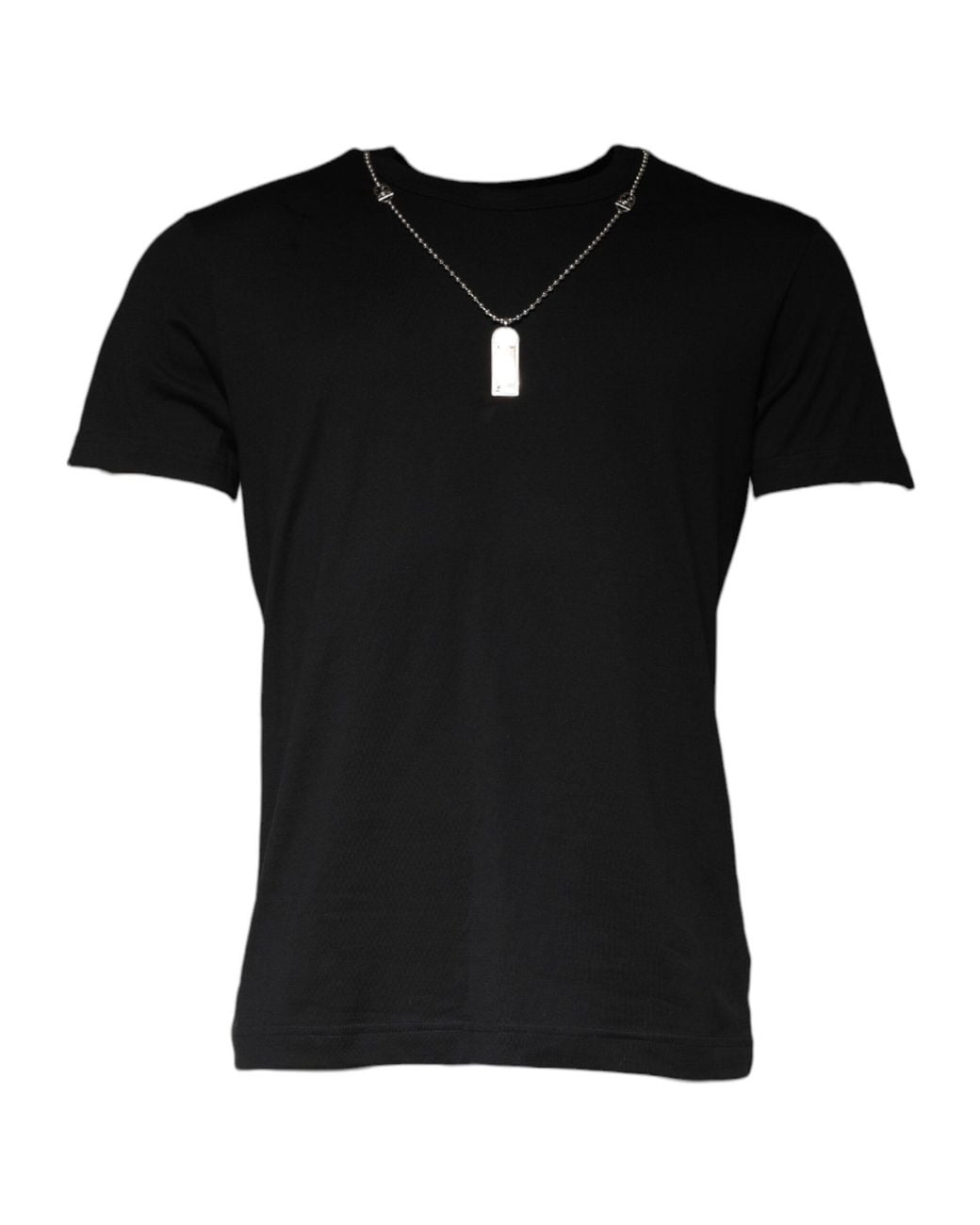 Dolce & Gabbana Black Cotton Necklace Embellished T-Shirt for men