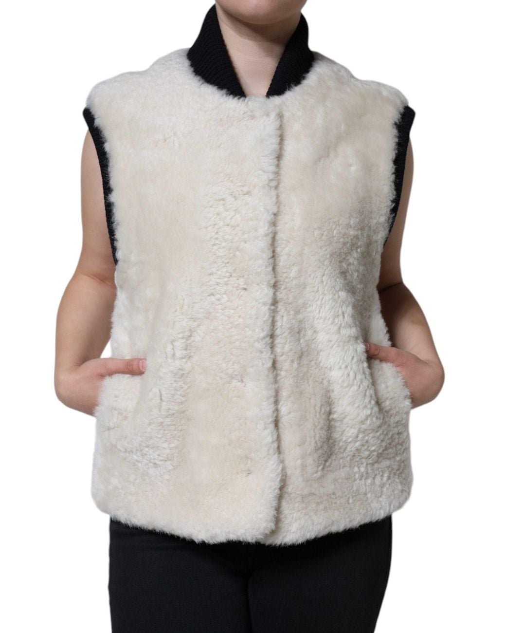 Burberry Gray White Warrenford Shearling Leather Vest Coat Jacket