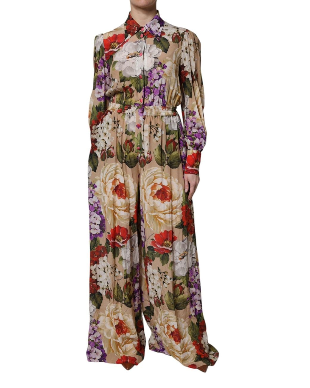 Dolce & Gabbana Multicolor Floral Wide Leg Jumpsuit Dress