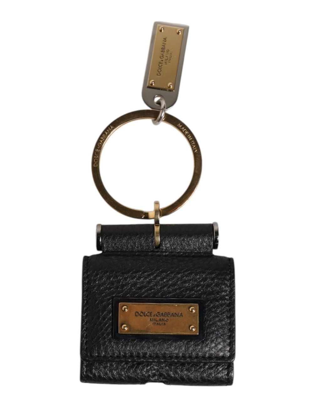 Dolce & Gabbana Black Leather Keychain With Metal Ring for men
