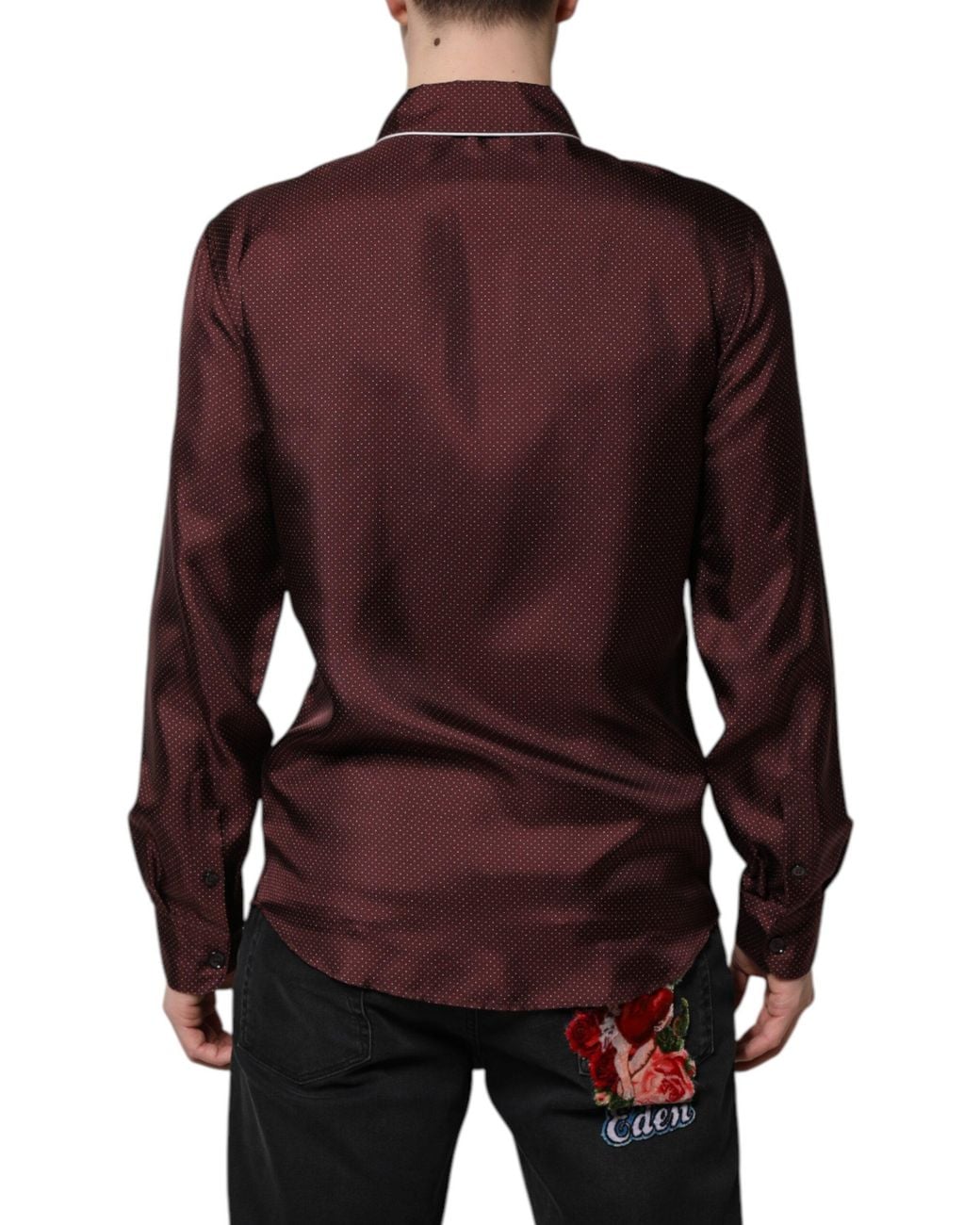 Dolce & Gabbana Purple Silk Dotted Long Sleeves Shirt for men