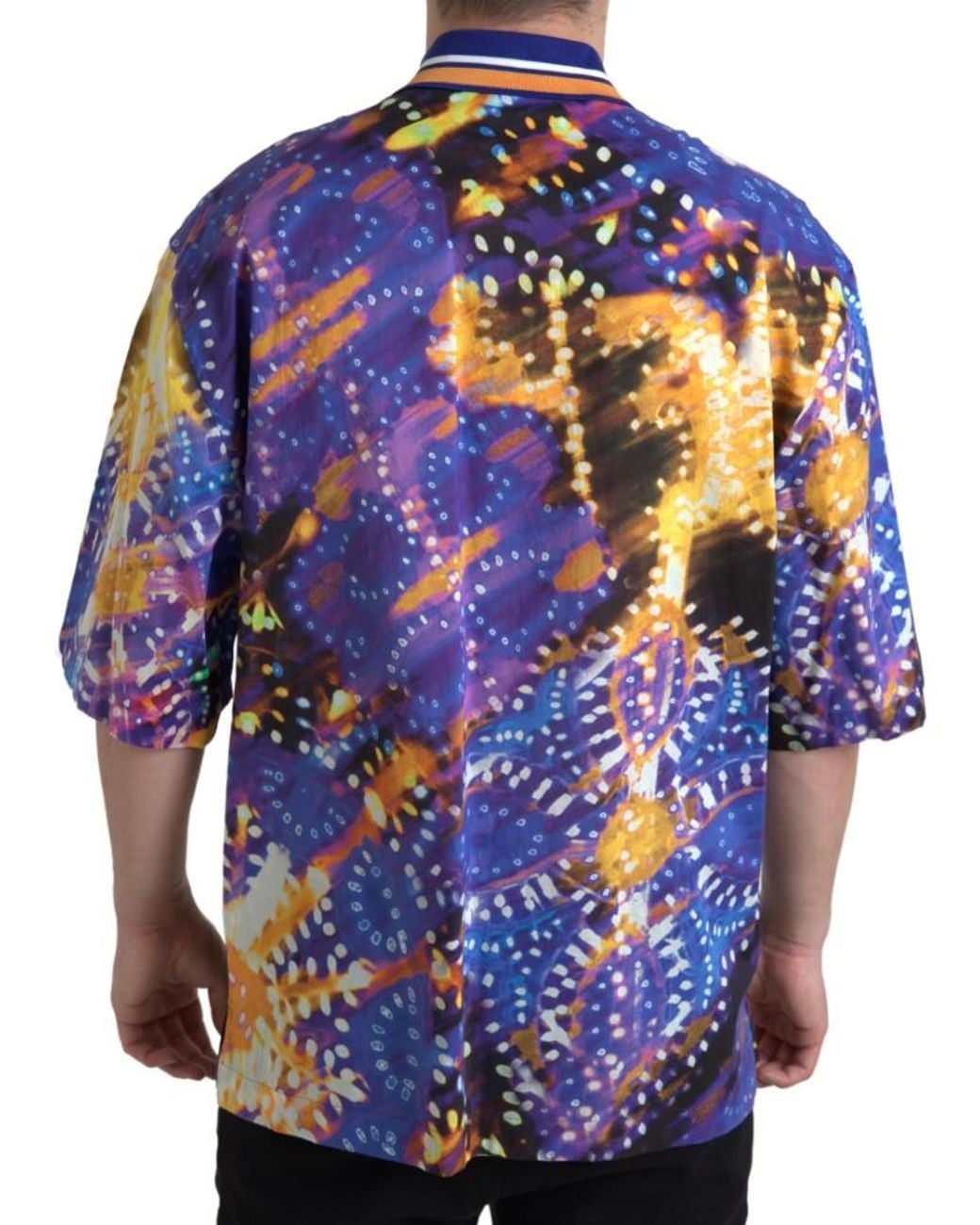 Dolce & Gabbana Blue Luminaire Print Cotton Polo Top Men Shirt for men