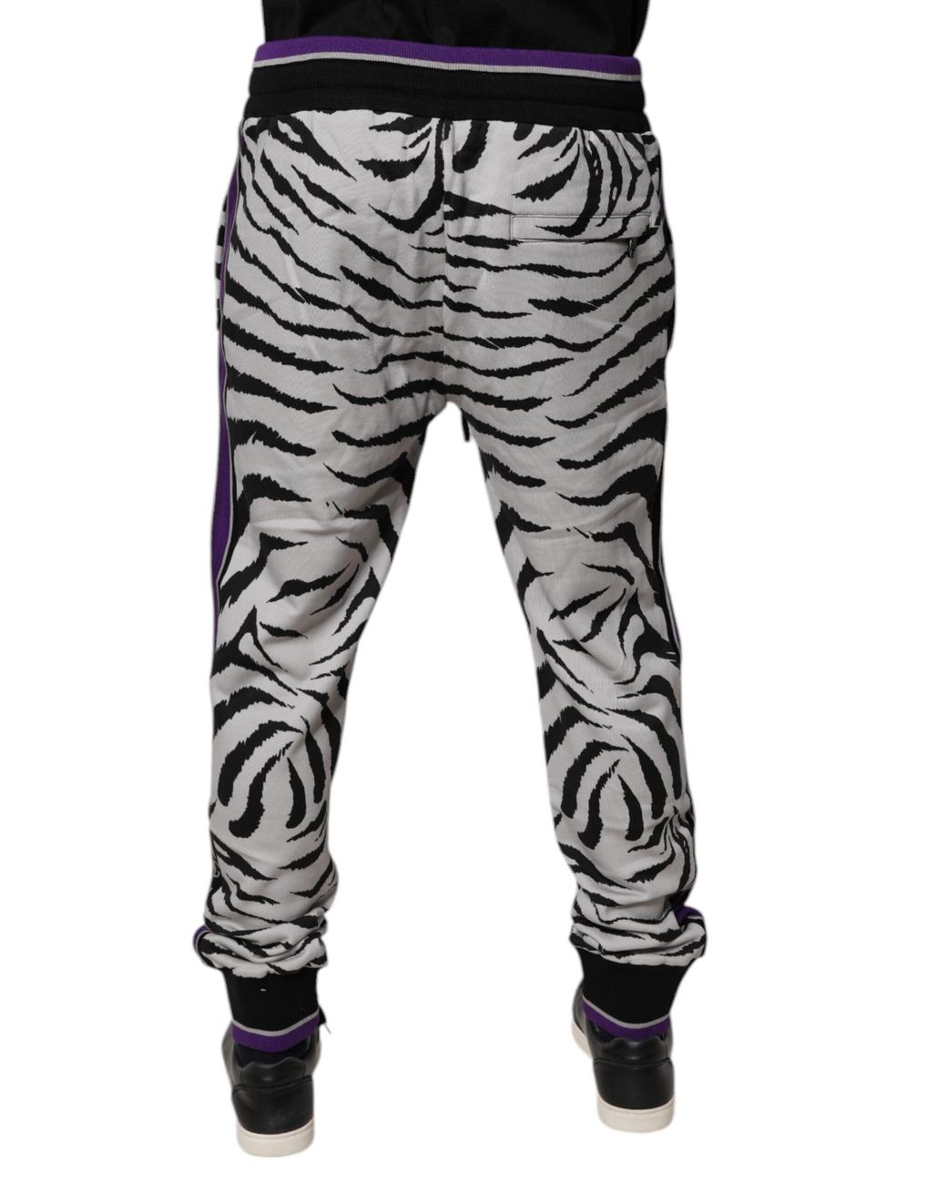 Dolce & Gabbana Black Dolce & Gabbana Zebra-Print Cotton Joggers for men