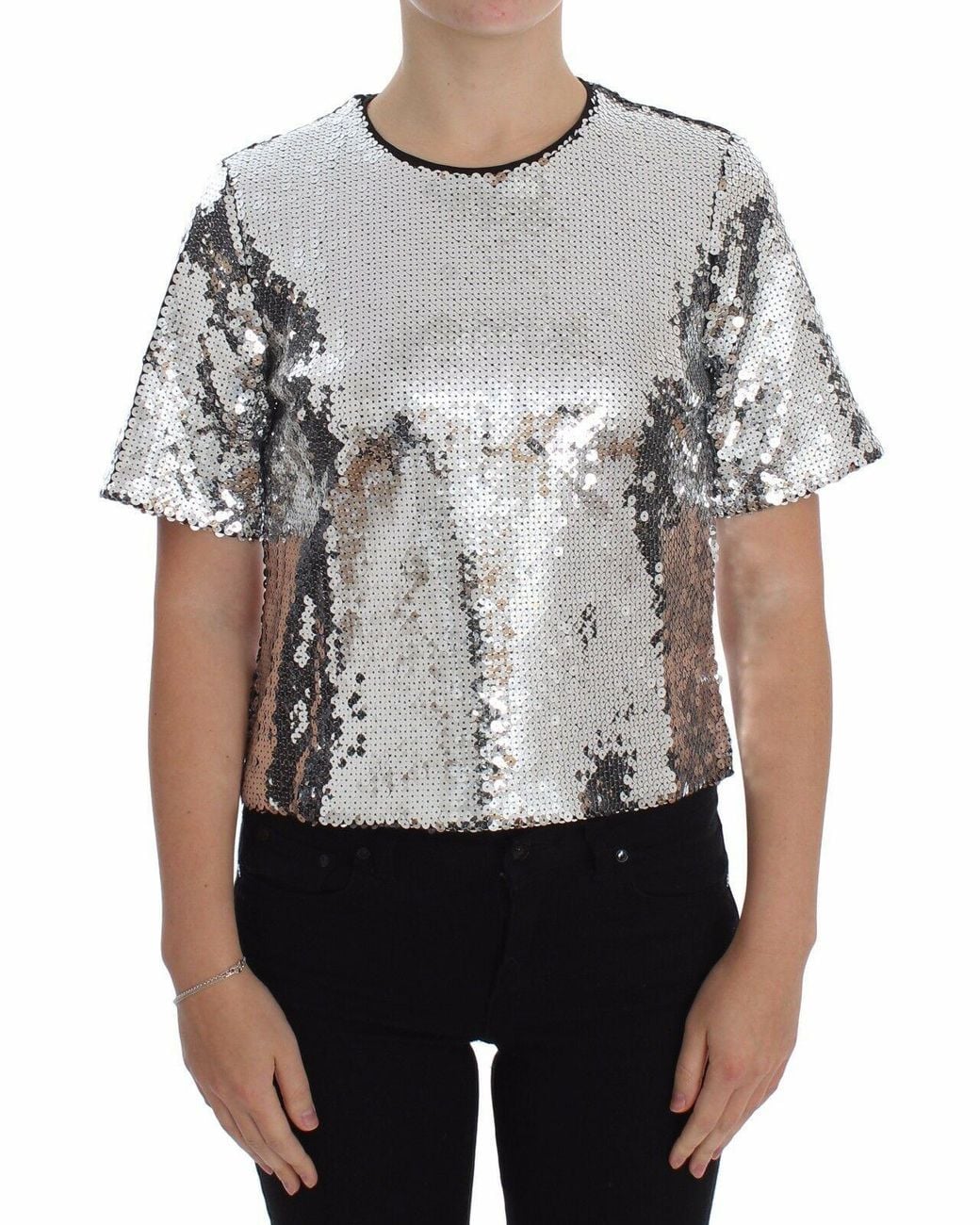 Dolce & Gabbana Gray Dolce Gabbana Sequin Top T-Shirts