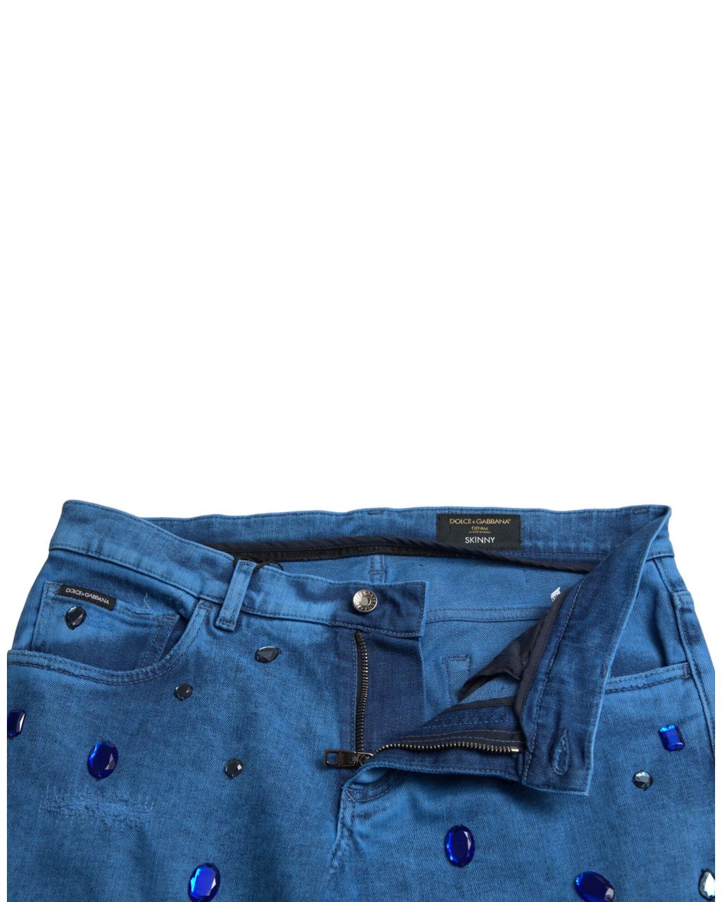 Dolce & Gabbana Blue Crystal Embellished Skinny Denim Jeans for men